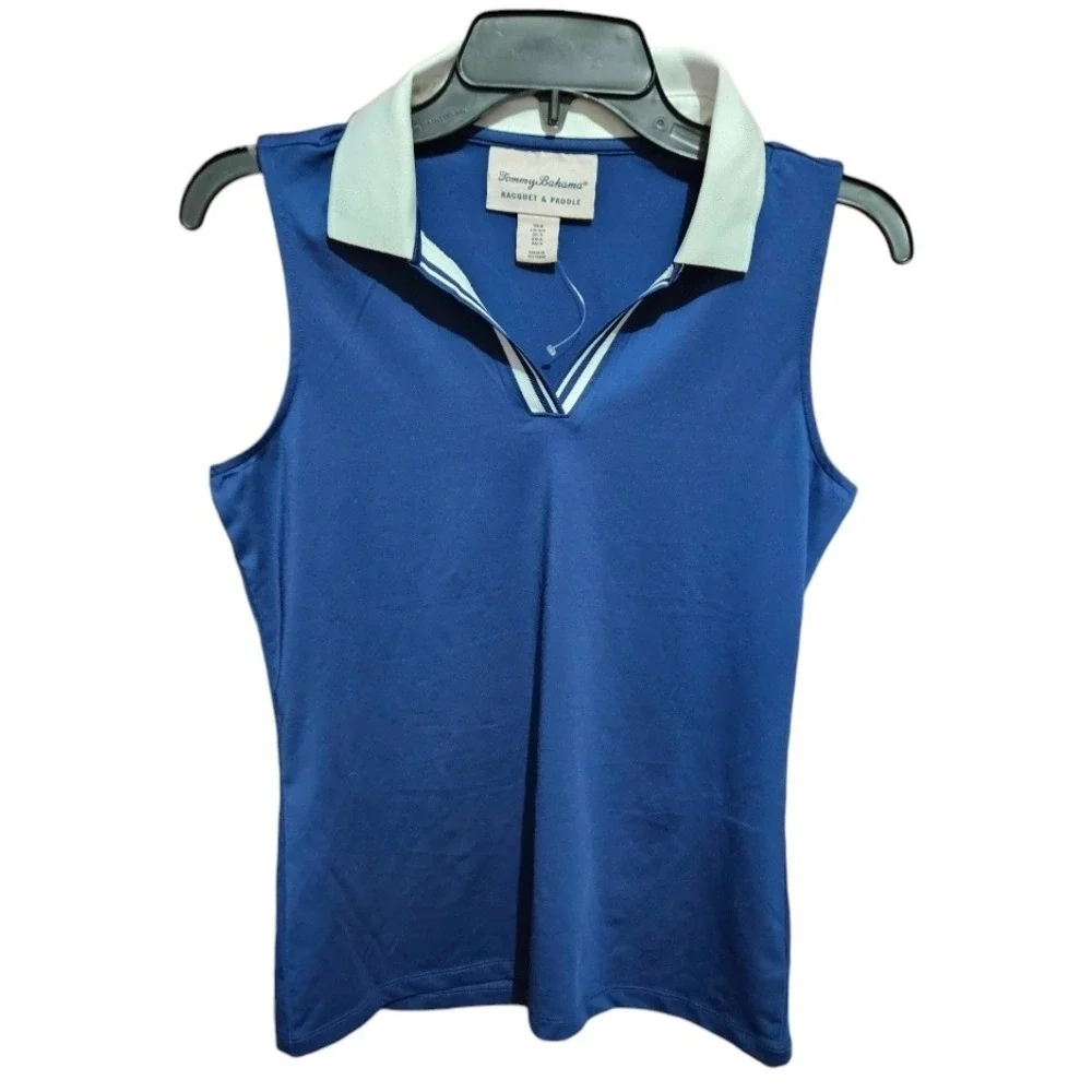 Tommy Bahama‎ Racquet & Paddle Womens Blue Sleeveless Golf Polo Shirt Size Small - Picture 2 of 8